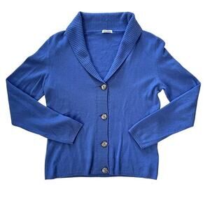 Malo Blue Cashmere Shawl Collar Plunge V-Neck Womens Cardigan Sweater Size 42 IT